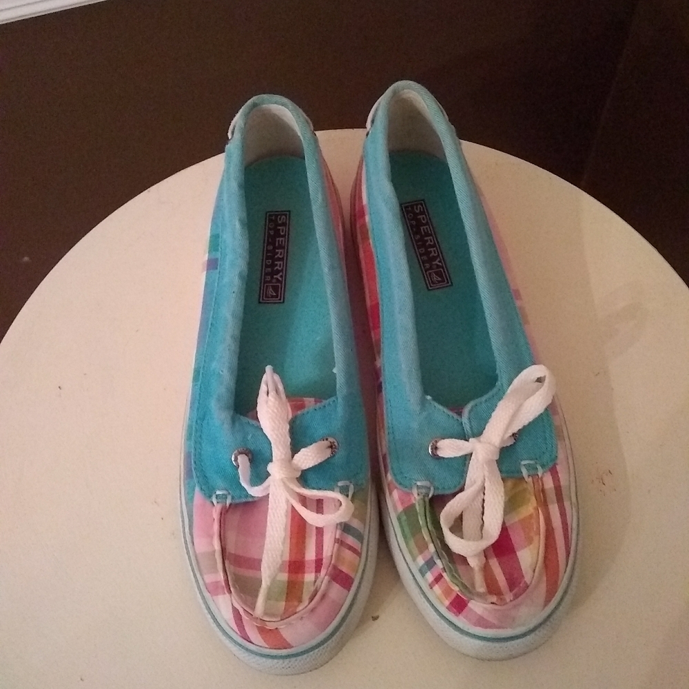 🌼Sperry pastel plaid topsiders